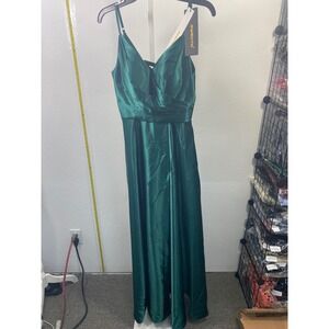 Ryanth Emerald Green Satin Maxi Dress Lace Up Back Formal Prom Gown NEW